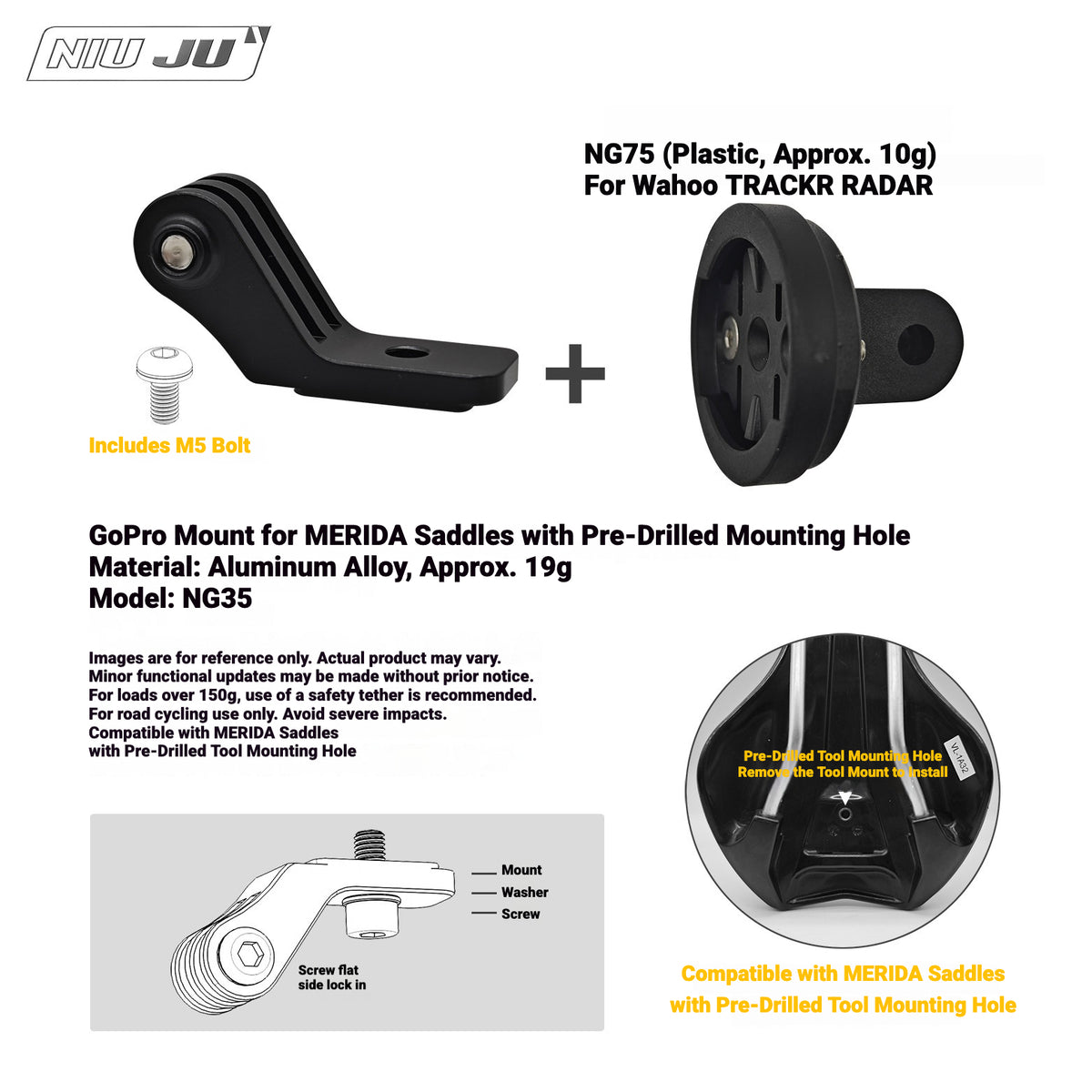 NIUJU Wahoo TRACKR RADAR Rear Light Saddle Mount | For Specialized Trek & More