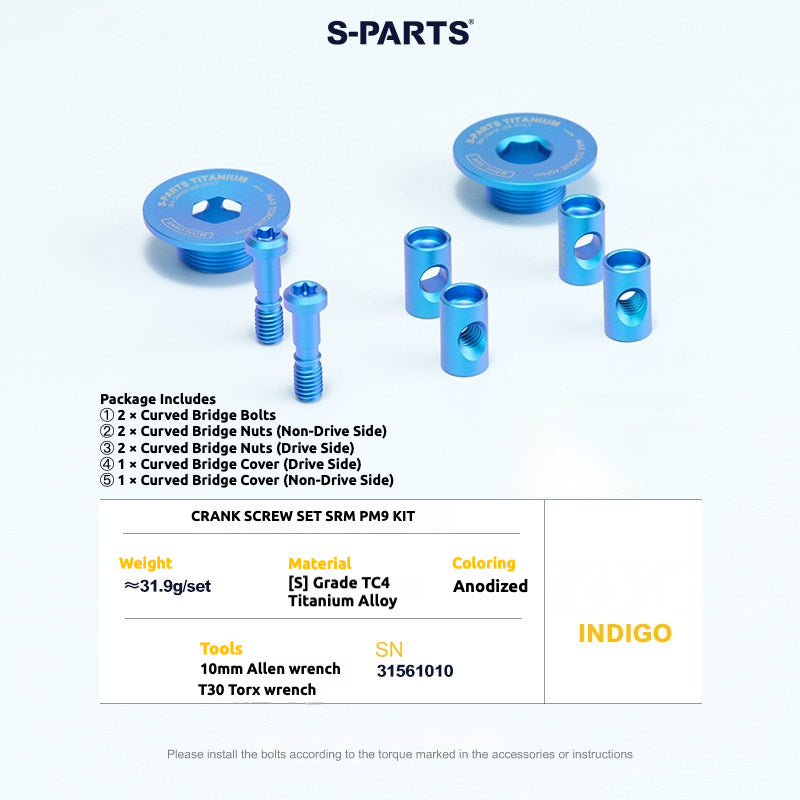 Tornillos de titanio S-PARTS para adaptarse a las cubiertas de cigüeñal de titanio SRM PM9 para los lados de transmisión y no transmisión.