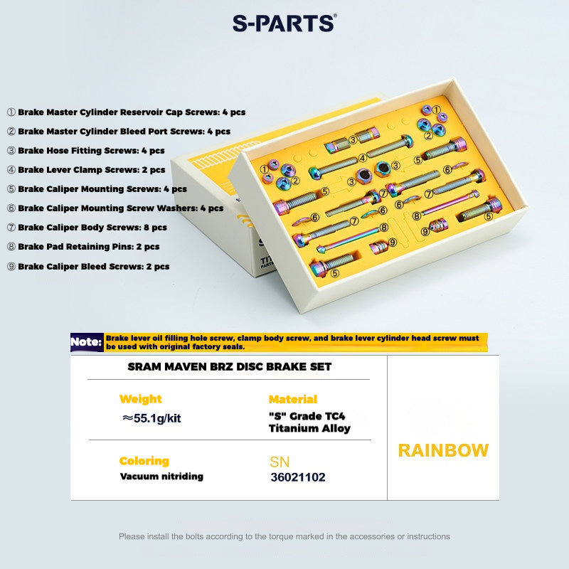 S-PARTS Titanium Bolt Upgrade Kit for SRAM MAVEN Brakes | CNC Precision | Lightweight | Full Color Options