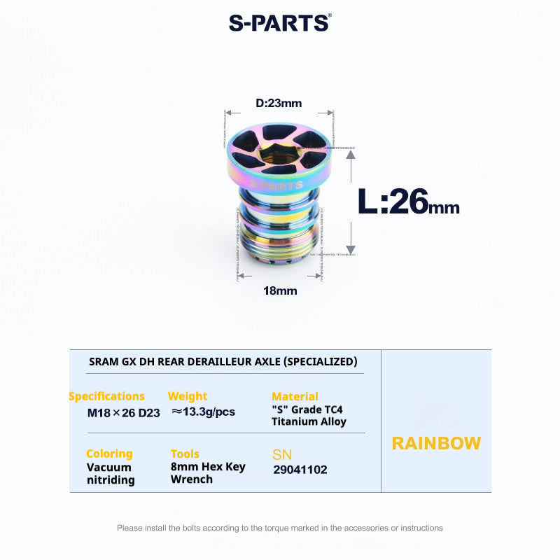S-PARTS Titanium Rear Derailleur Axle for SRAM GX UDH | TC4 Titanium | M18×26 D23