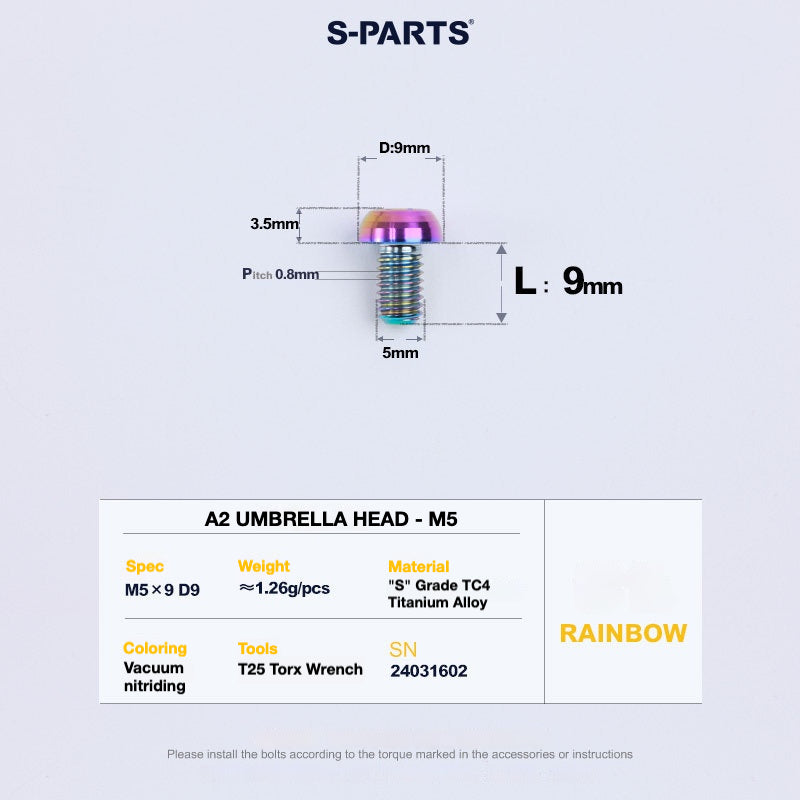 S-PARTS A2 Titanium UMBRELLA HEAD M5 x 8–34mm – TC4 Titanium Bike Hardware