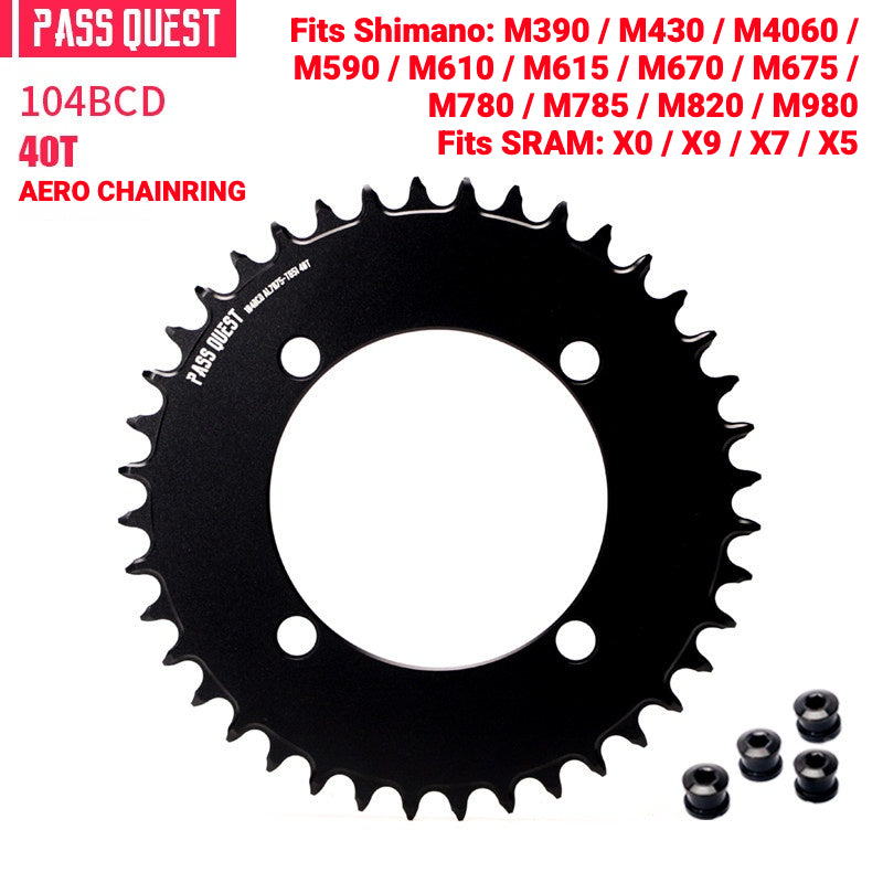 PASS QUEST 104BCD Full-Profile Narrow-Wide Chainring | Shimano XT / SLX 1x MTB 32T–40T