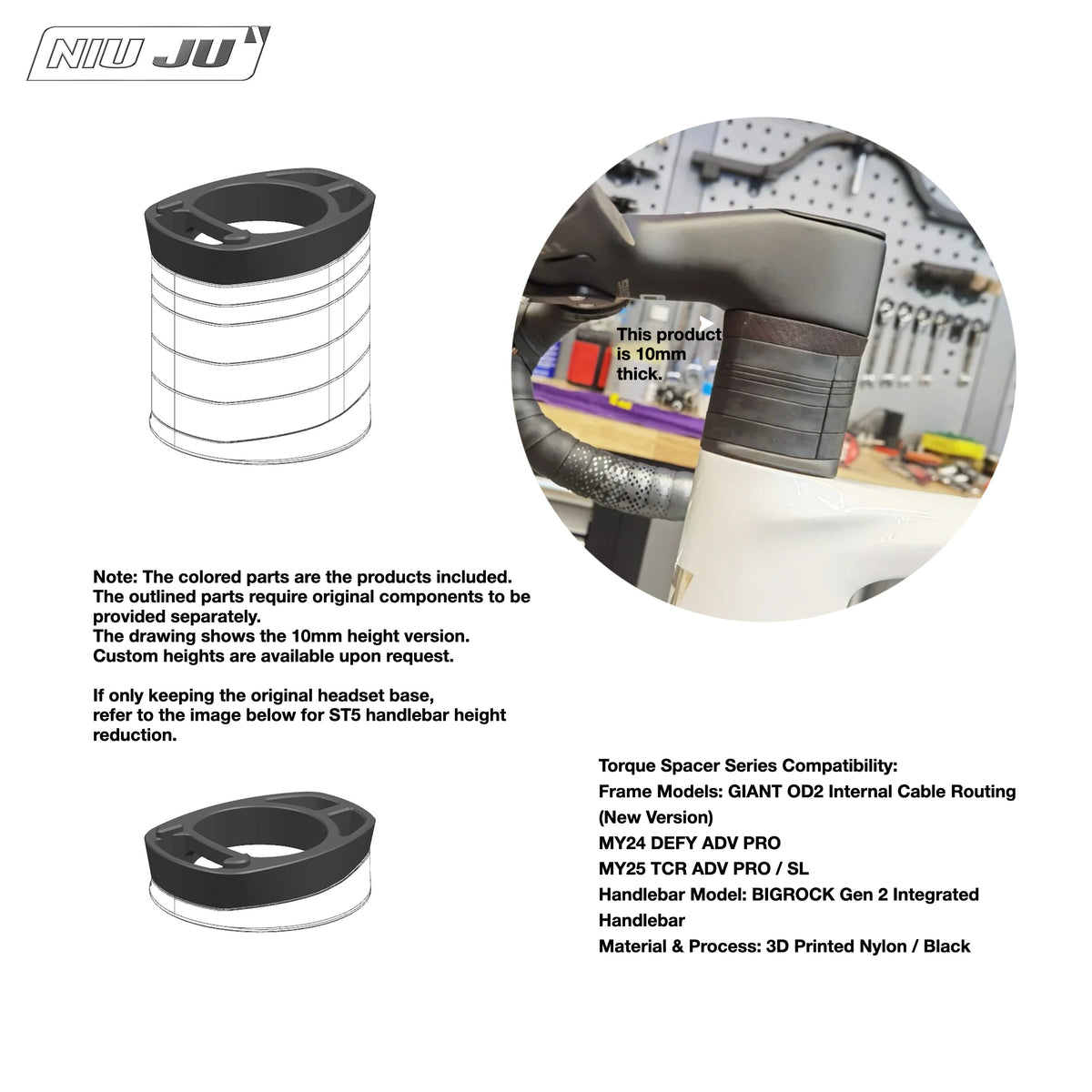 NIUJU Integrated Headset Spacer Kit – BIGROCK Gen 2 Integrated Handlebar Compatible