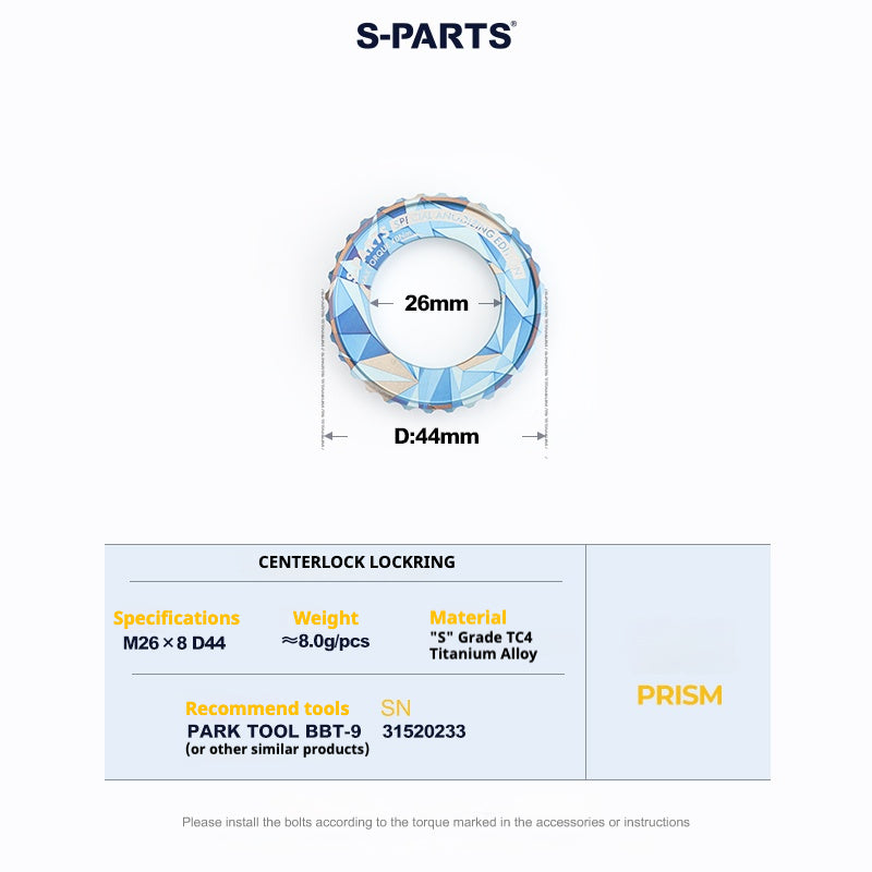 Anello di bloccaggio del rotore del disco Center Lock in lega di titanio S-PARTS