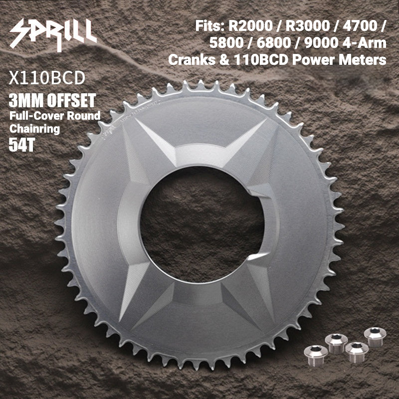 SPRILL X110 3-S 110BCD 4-Bolt Hidden-Bolt Narrow-Wide Chainring | 3mm Offset 46T–58T