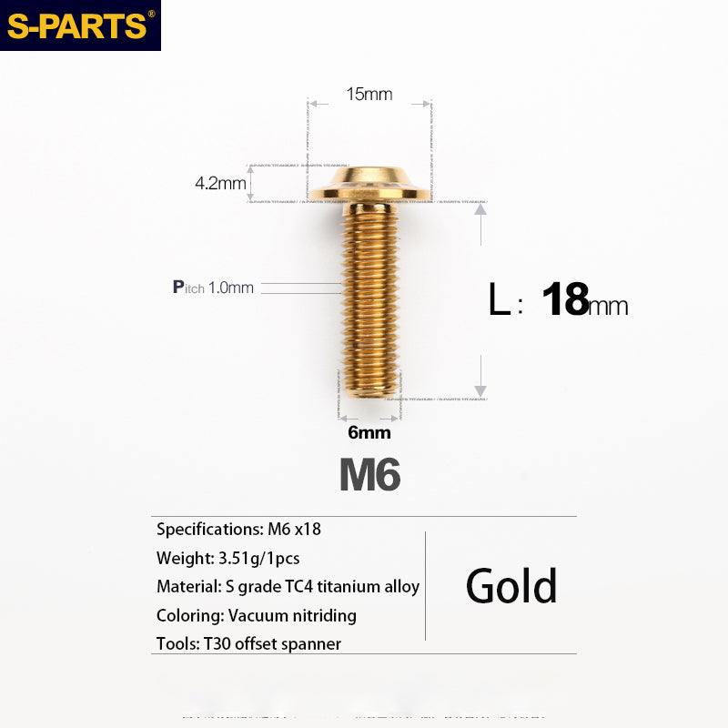 S-PARTS A3 M6 Cabezal de paraguas para motocicleta eléctrica Tornillo de titanio D15
