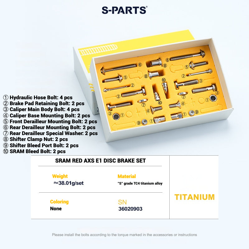 Juego de tornillos de aleación de titanio para freno de disco de bicicleta de carretera S-PARTS para SRAM RED Force Rival AXS de 12 velocidades