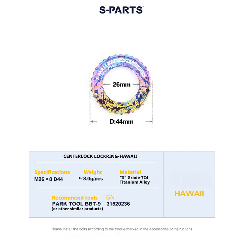 Anello di bloccaggio del rotore del disco Center Lock in lega di titanio S-PARTS