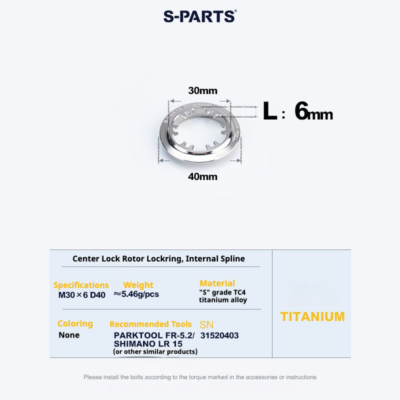 Anello di bloccaggio del rotore del disco Center Lock in lega di titanio S-PARTS