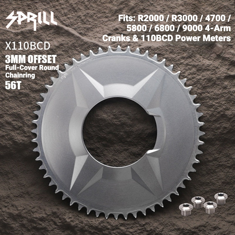 SPRILL X110 3-S 110BCD 4-Bolt Hidden-Bolt Narrow-Wide Chainring | 3mm Offset 46T–58T