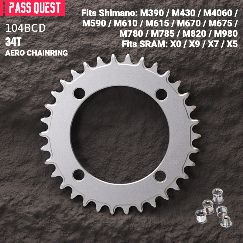 PASS QUEST 104BCD Full-Profile Narrow-Wide Chainring | Shimano XT / SLX 1x MTB 32T–40T
