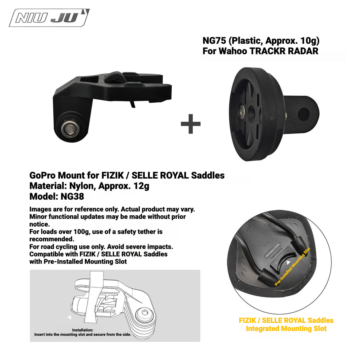 NIUJU Wahoo TRACKR RADAR Rear Light Saddle Mount | For Specialized Trek & More