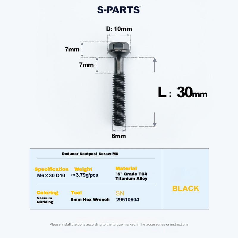 S-PARTS M6 Titanium Seatpost Step-Down Bolt & Nut Kit – Multiple Lengths & Colors
