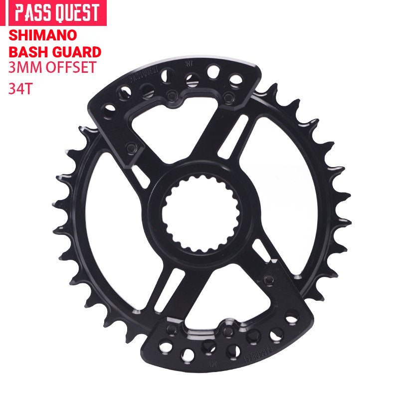 PASS QUEST SRAM DUB / GXP 3-Bolt Narrow-Wide Chainring with Bash Guard | 3mm Offset 30T–34T