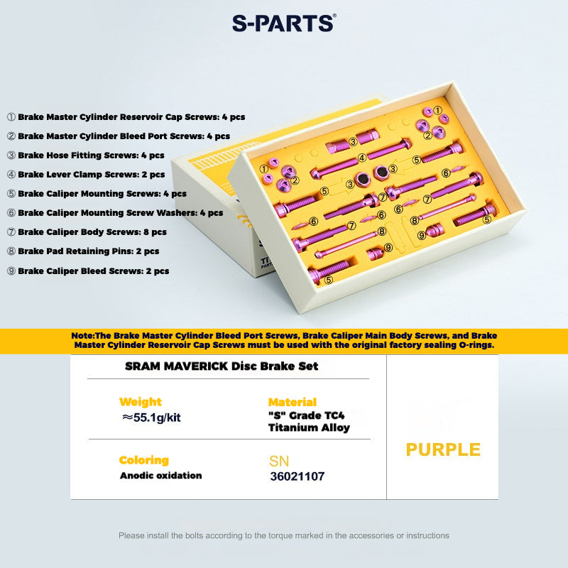 S-PARTS Titanium Bolt Upgrade Kit for SRAM MAVEN Brakes | CNC Precision | Lightweight | Full Color Options