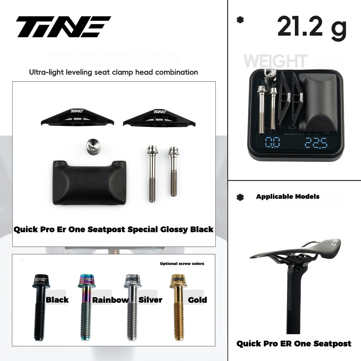 TiNE Ultra-Light Seatpost Clamp Yoke Kit for Quick Pro ER One / Quick AR One Titanium Saddle Clamp 22.5g