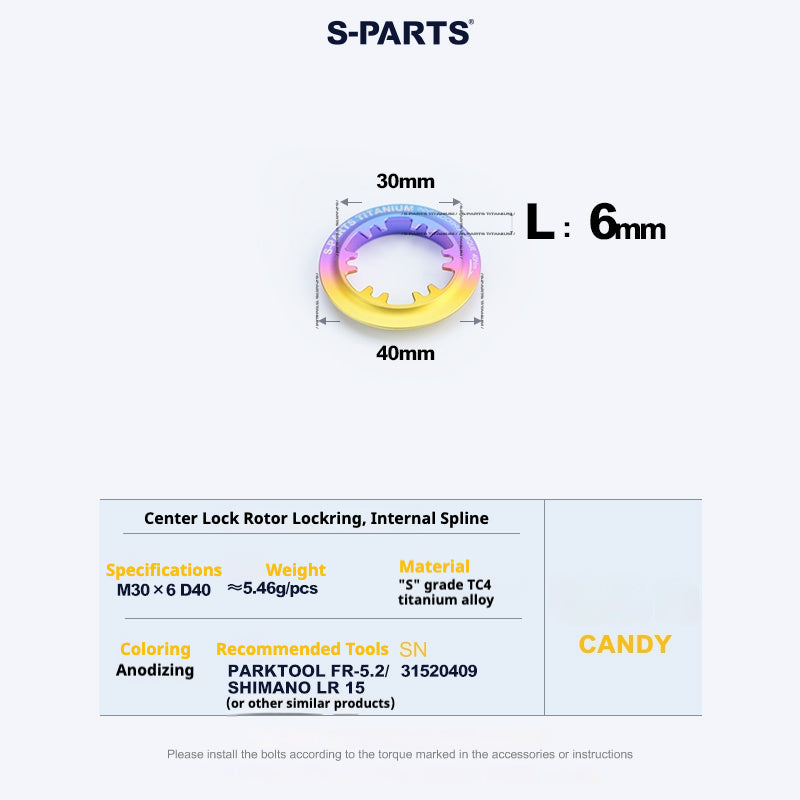Anello di bloccaggio del rotore del disco Center Lock in lega di titanio S-PARTS