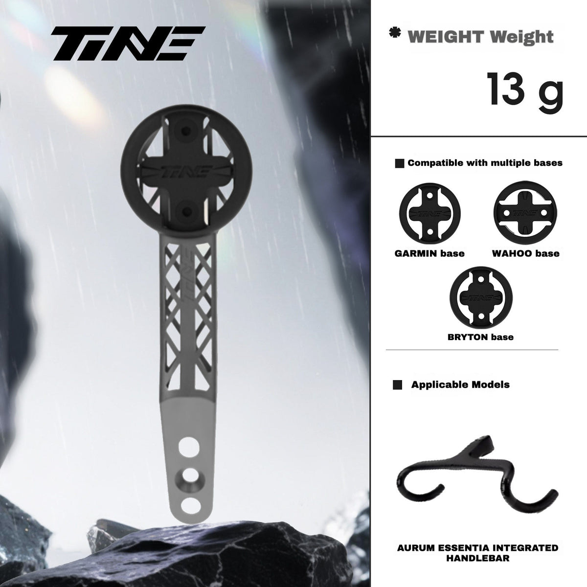 TiNE Titanium Computer Mount for AURUM ESSENTIA Integrated Handlebar | Garmin Wahoo Bryton GPS Mount