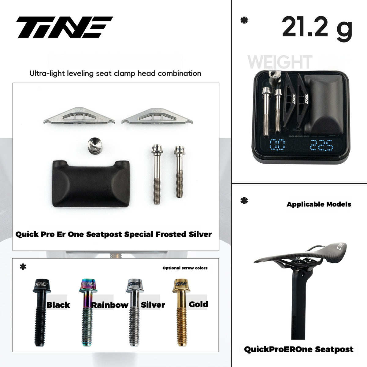TiNE Ultra-Light Seatpost Clamp Yoke Kit for Quick Pro ER One / Quick AR One Titanium Saddle Clamp 22.5g