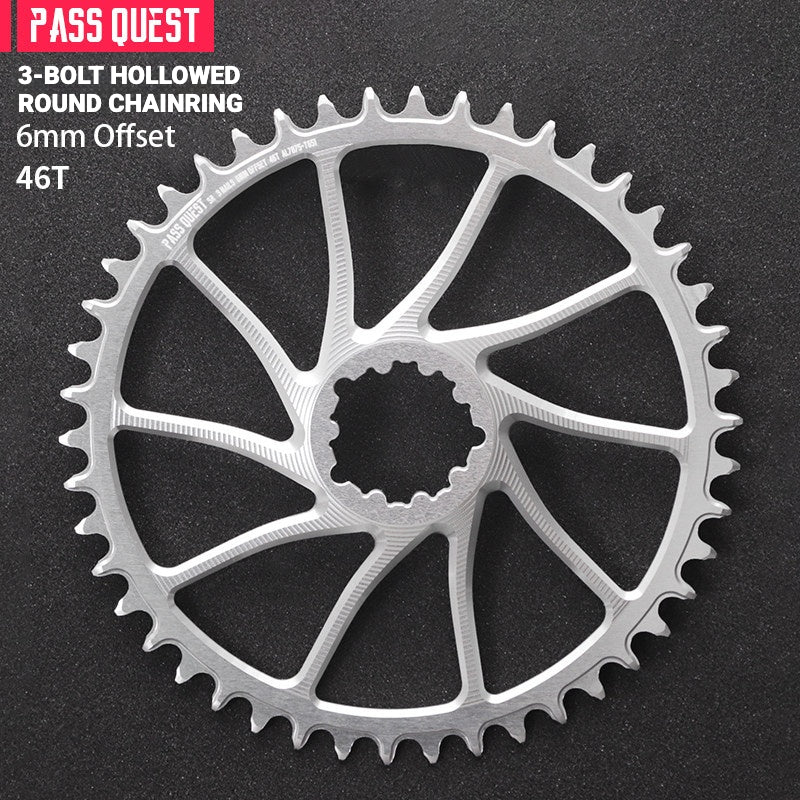PASS QUEST DUB / GXP 3-Bolt Direct Mount Narrow-Wide MTB Chainring | 6mm Offset 28T–46T