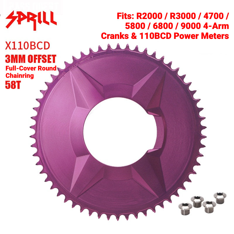 SPRILL X110 3-S 110BCD 4-Bolt Hidden-Bolt Narrow-Wide Chainring | 3mm Offset 46T–58T