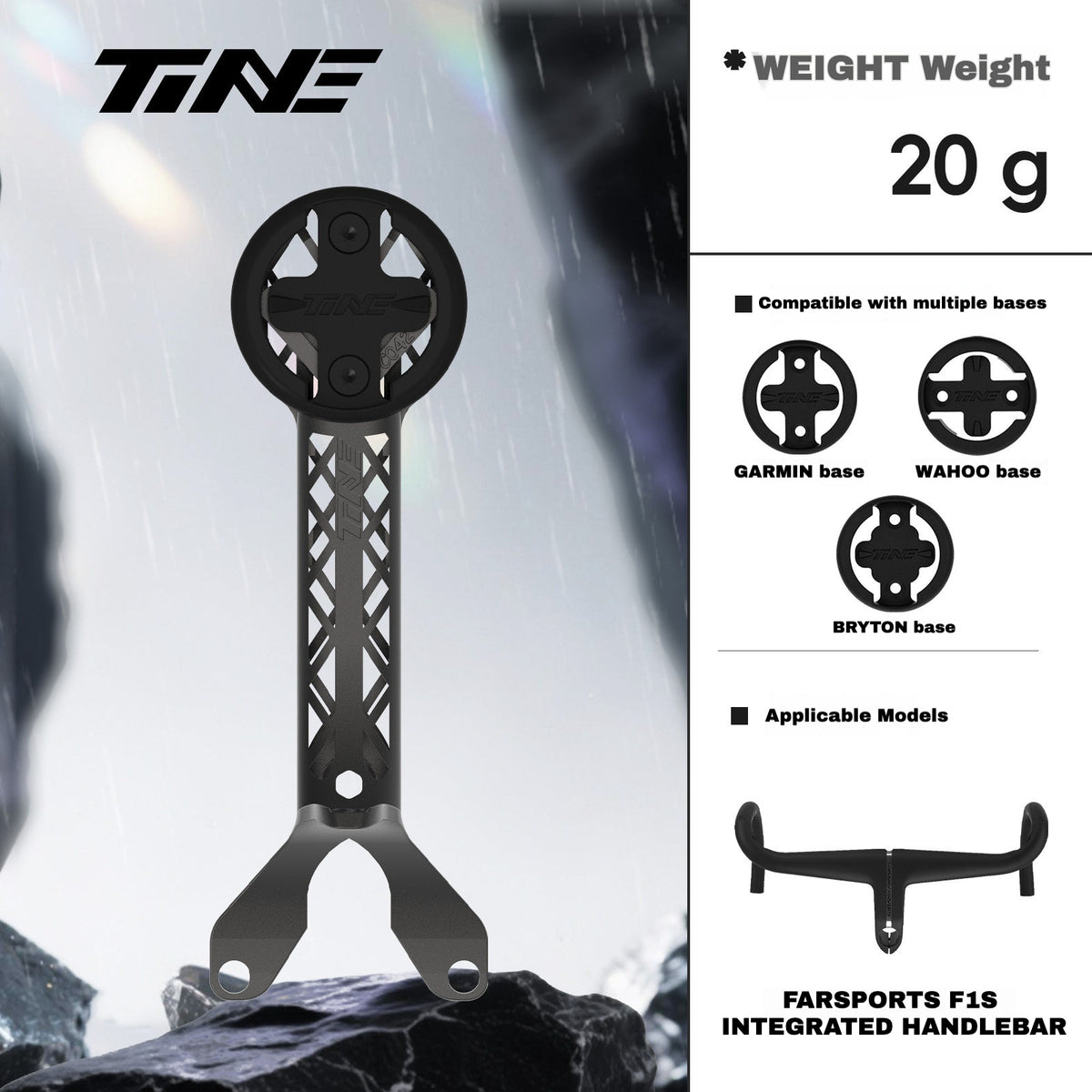TiNE Titanium Computer Mount for Farsports F1s Integrated Handlebar | Garmin Wahoo Bryton GPS Mount