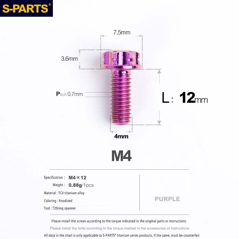 S-PARTS A3 Gold M4 Aleación de titanio Piezas estándar Tornillo para vehículo eléctrico Motocicleta Coche