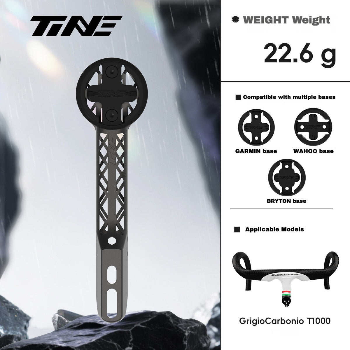 TiNE Titanium Computer Mount for GrigioCarbonio T1000 Integrated Handlebar | Garmin Wahoo Bryton GPS Mount