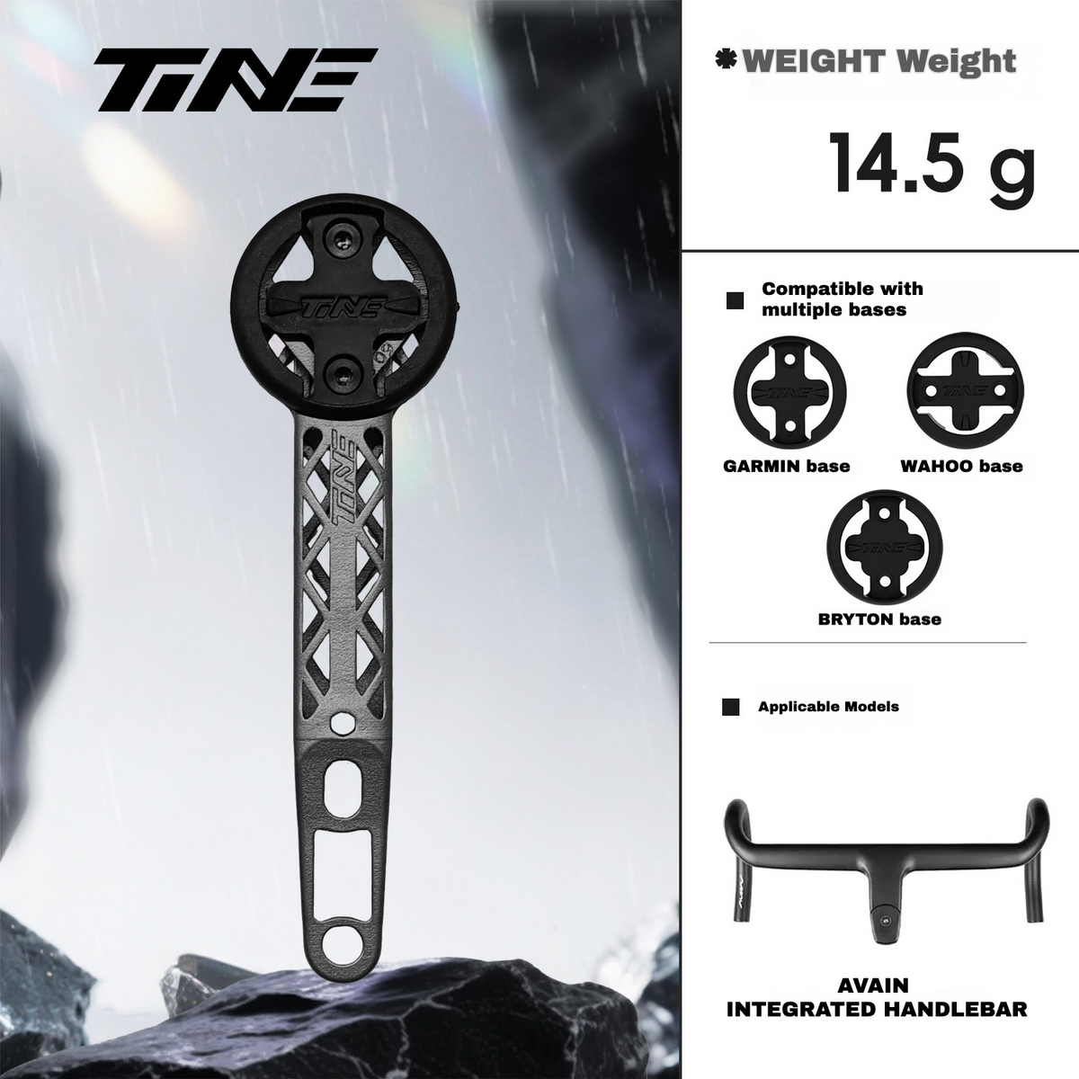 TiNE Titanium Computer Mount for AVAIN Integrated Handlebar | Garmin Wahoo Bryton GPS Mount
