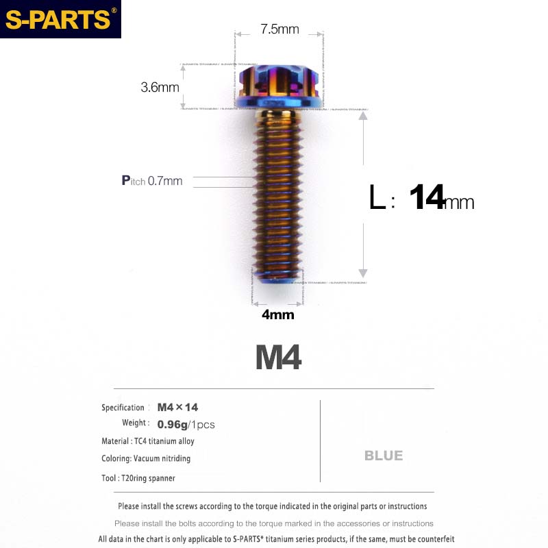 S-PARTS A3 Gold M4 Aleación de titanio Piezas estándar Tornillo para vehículo eléctrico Motocicleta Coche