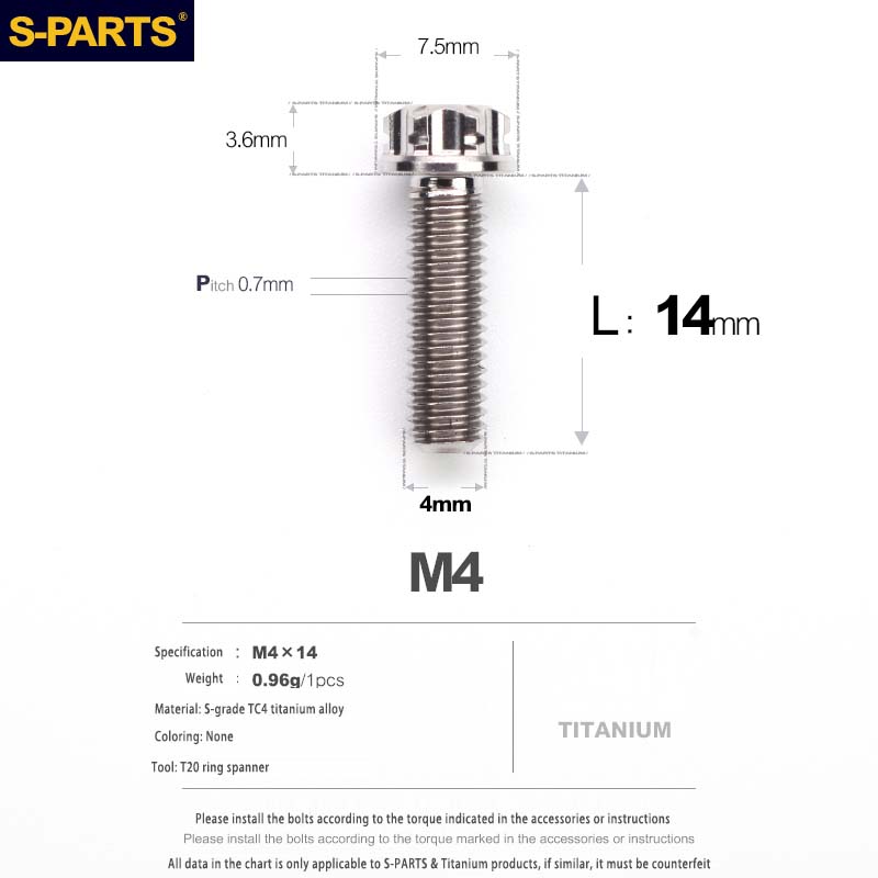 S-PARTS A3 Gold M4 Aleación de titanio Piezas estándar Tornillo para vehículo eléctrico Motocicleta Coche