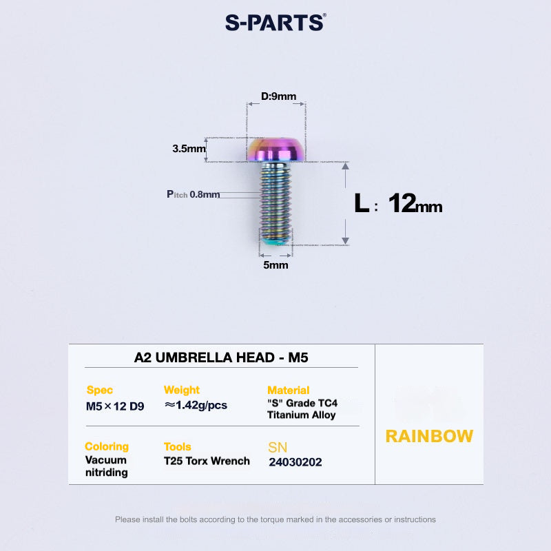 S-PARTS A2 Titanium UMBRELLA HEAD M5 x 8–34mm – TC4 Titanium Bike Hardware
