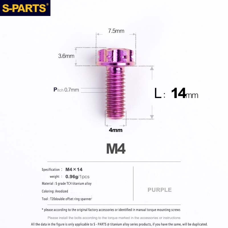 S-PARTS A3 Gold M4 Aleación de titanio Piezas estándar Tornillo para vehículo eléctrico Motocicleta Coche