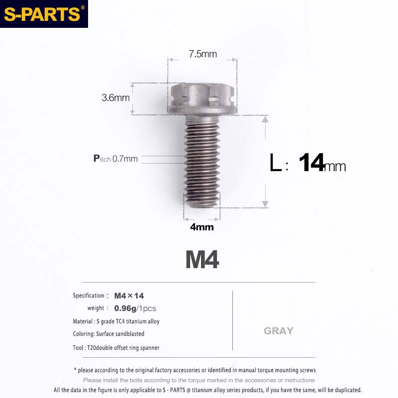 S-PARTS A3 Gold M4 Aleación de titanio Piezas estándar Tornillo para vehículo eléctrico Motocicleta Coche