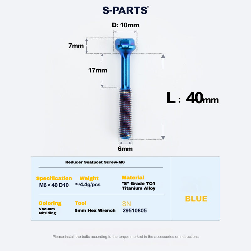 S-PARTS M6 Titanium Seatpost Step-Down Bolt & Nut Kit – Multiple Lengths & Colors