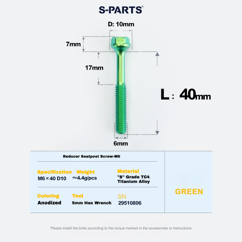S-PARTS M6 Titanium Seatpost Step-Down Bolt & Nut Kit – Multiple Lengths & Colors
