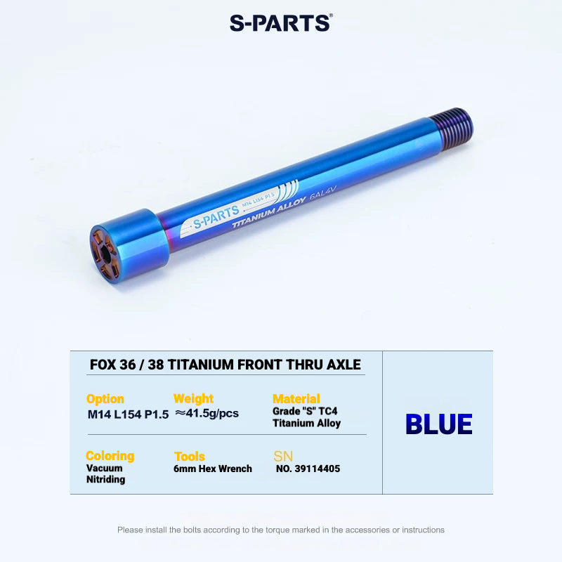 S-PARTS TC4 Titanium Front Thru Axle & Air Spring Top Cap for FOX MTB Fork