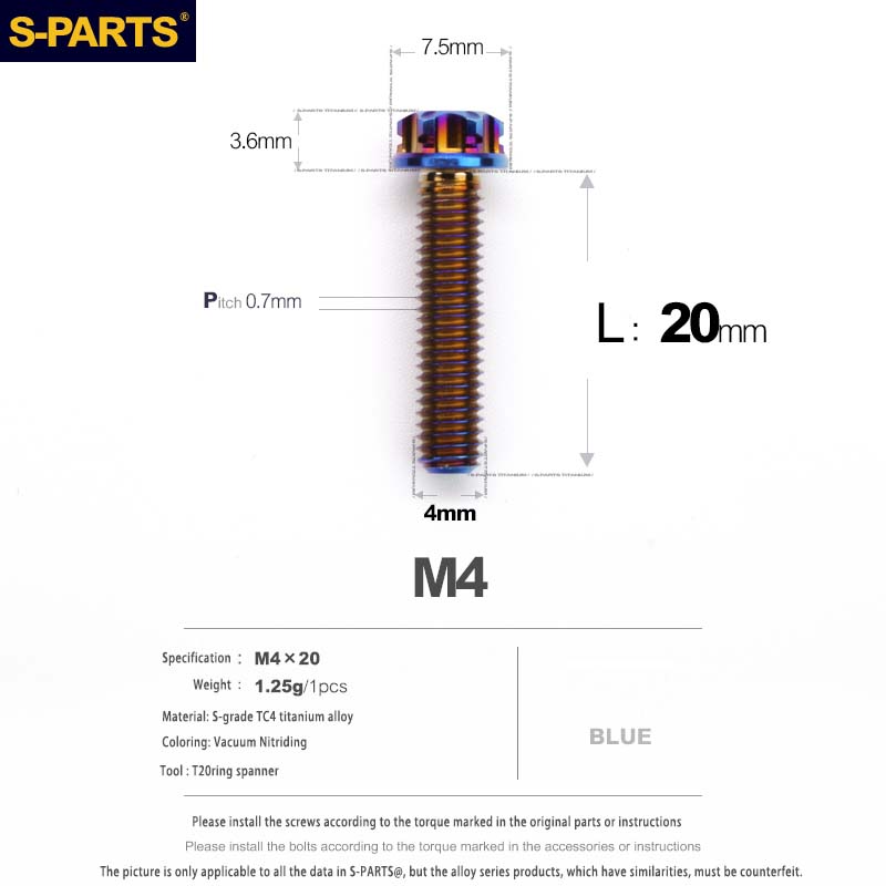 S-PARTS A3 Gold M4 Aleación de titanio Piezas estándar Tornillo para vehículo eléctrico Motocicleta Coche