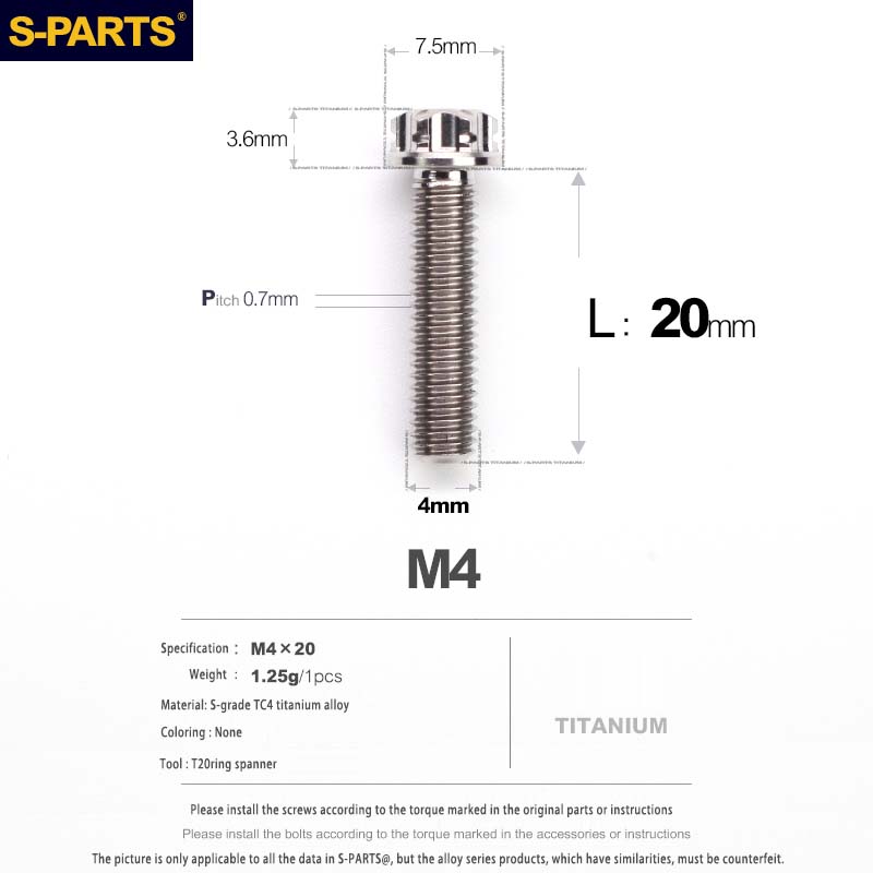 S-PARTS A3 Gold M4 Aleación de titanio Piezas estándar Tornillo para vehículo eléctrico Motocicleta Coche