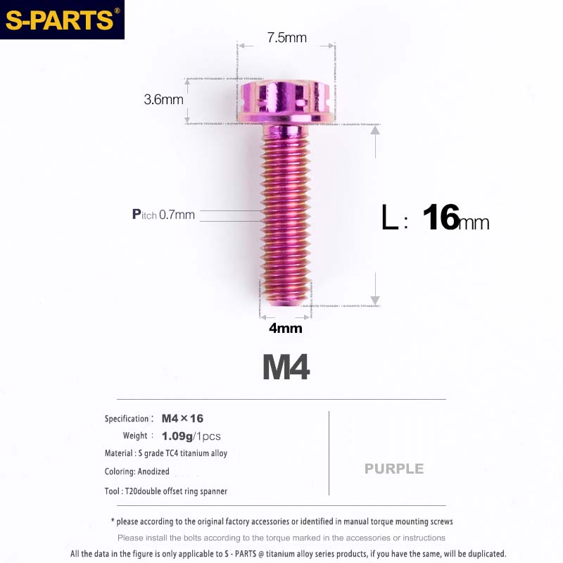 S-PARTS A3 Gold M4 Aleación de titanio Piezas estándar Tornillo para vehículo eléctrico Motocicleta Coche