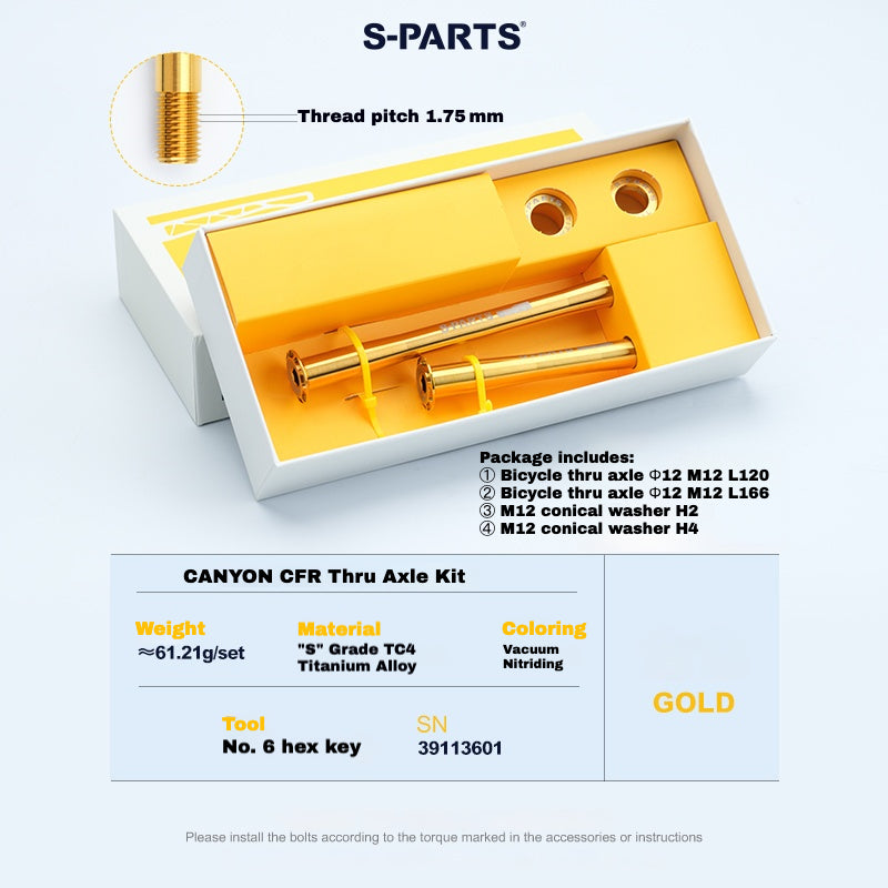 Kit d'axe traversant en titane S-PARTS pour CANYON CFR (avant + arrière, design sans outil) – 61,21 g | 8 couleurs anodisées