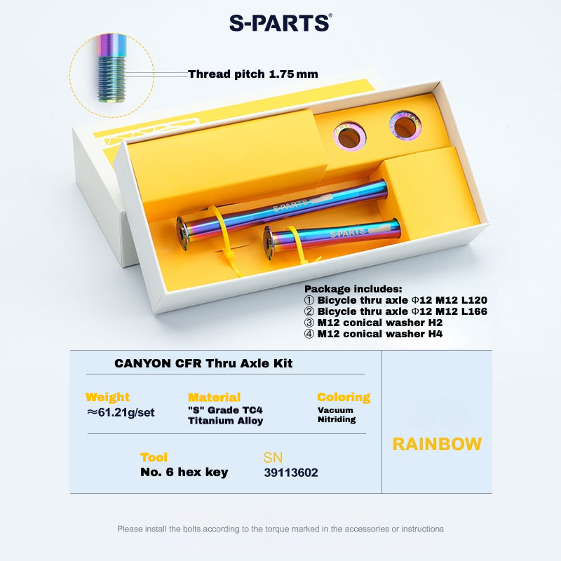 Kit d'axe traversant en titane S-PARTS pour CANYON CFR (avant + arrière, design sans outil) – 61,21 g | 8 couleurs anodisées