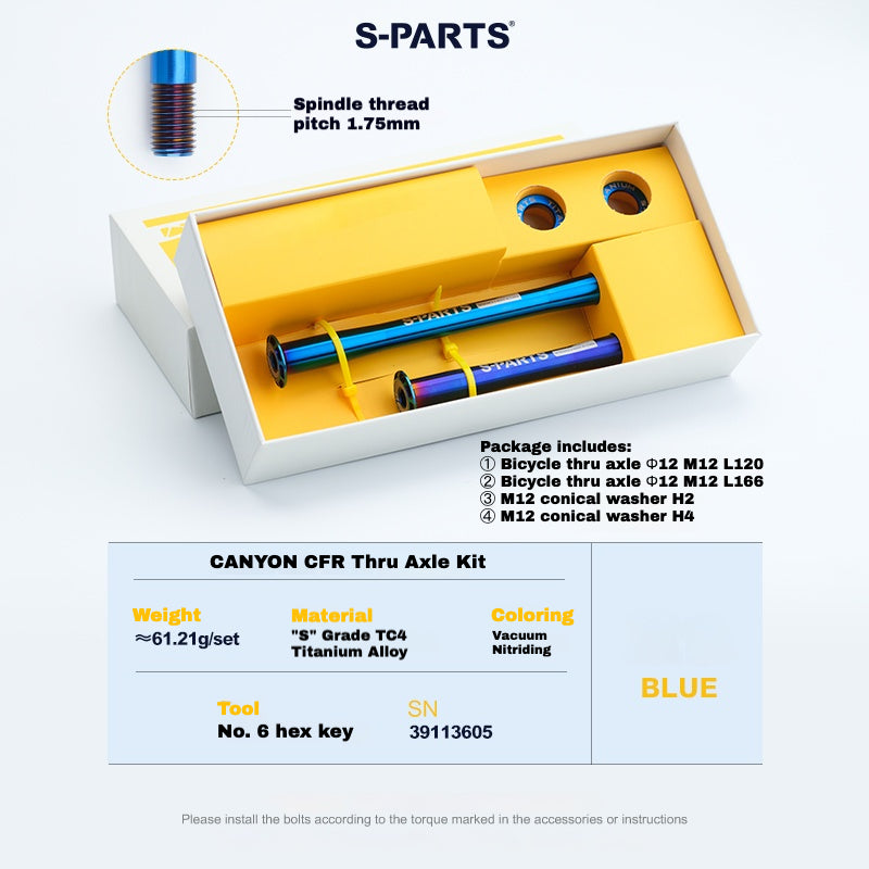 Kit d'axe traversant en titane S-PARTS pour CANYON CFR (avant + arrière, design sans outil) – 61,21 g | 8 couleurs anodisées