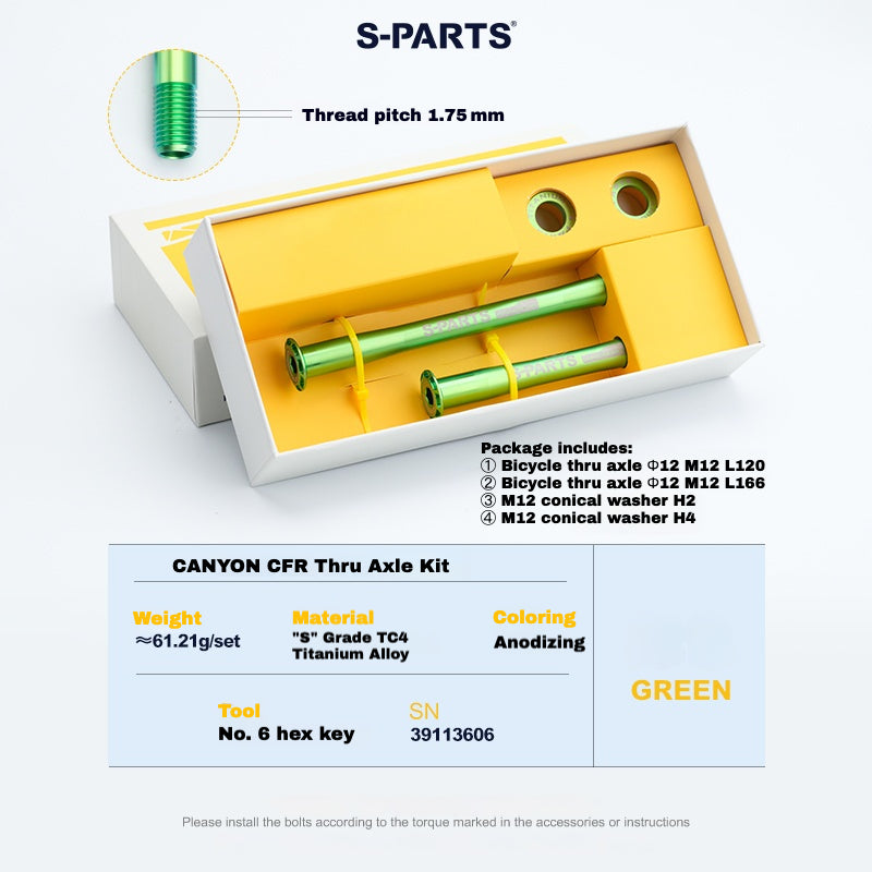 Kit d'axe traversant en titane S-PARTS pour CANYON CFR (avant + arrière, design sans outil) – 61,21 g | 8 couleurs anodisées