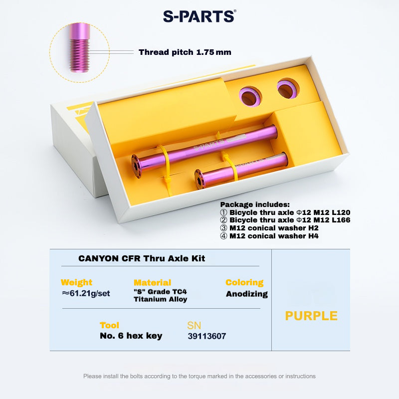 Kit d'axe traversant en titane S-PARTS pour CANYON CFR (avant + arrière, design sans outil) – 61,21 g | 8 couleurs anodisées