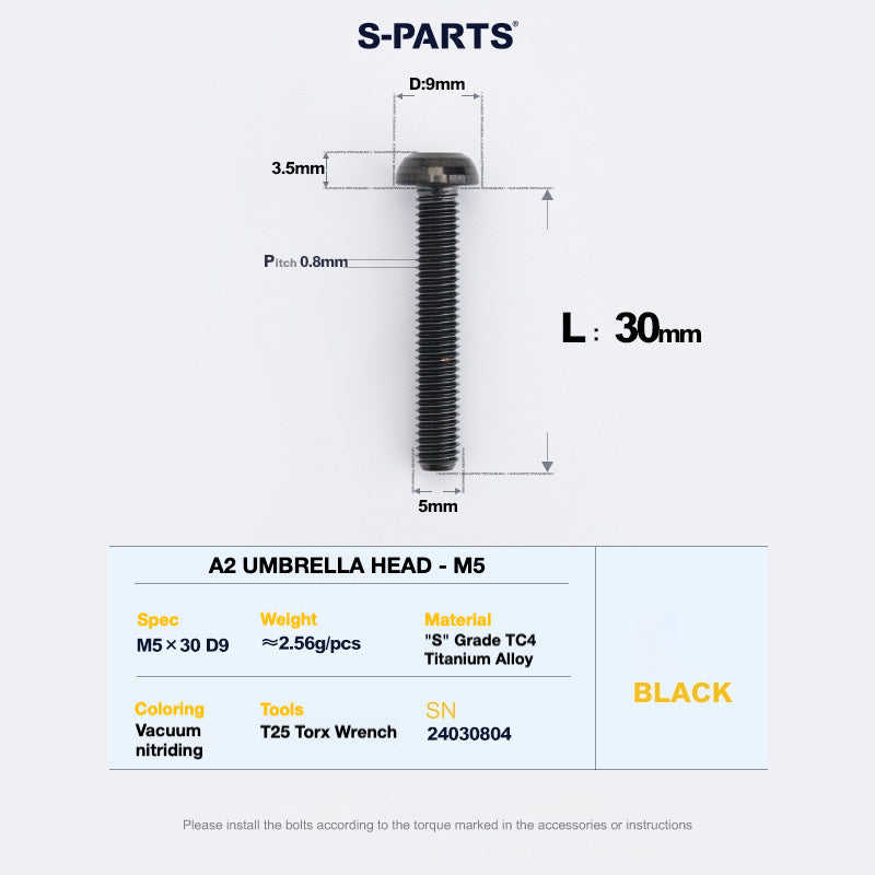 S-PARTS A2 Titanium UMBRELLA HEAD M5 x 8–34mm – TC4 Titanium Bike Hardware