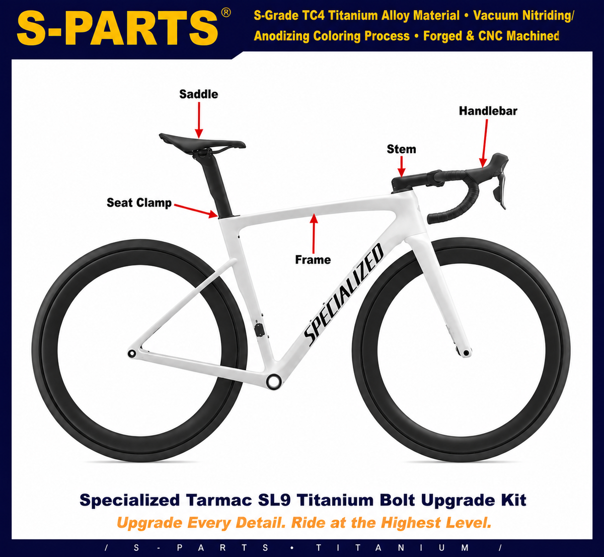 Specialized Tarmac SL9 Titanium Bolt Kit | Full Bike Ti Screw Upgrade Set for S-Works SL9 Road Frame