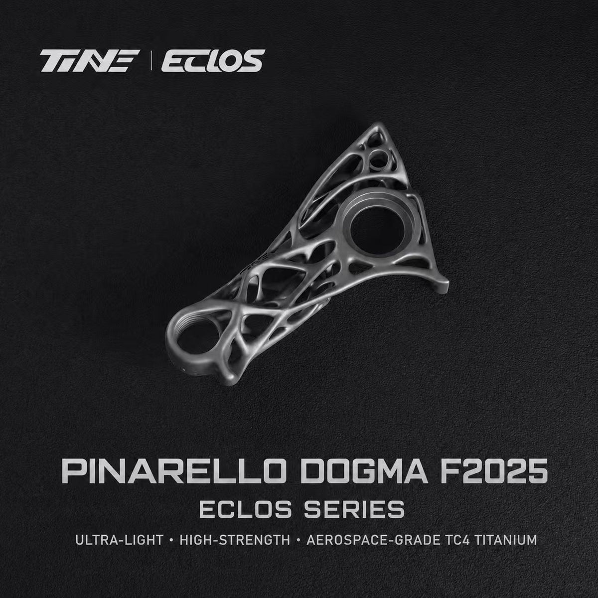 TiNE ECCLOS CryoFusion Titanium Rear Derailleur Hanger for Pinarello Dogma F 2025 | Ultra-Light Bionic Topology