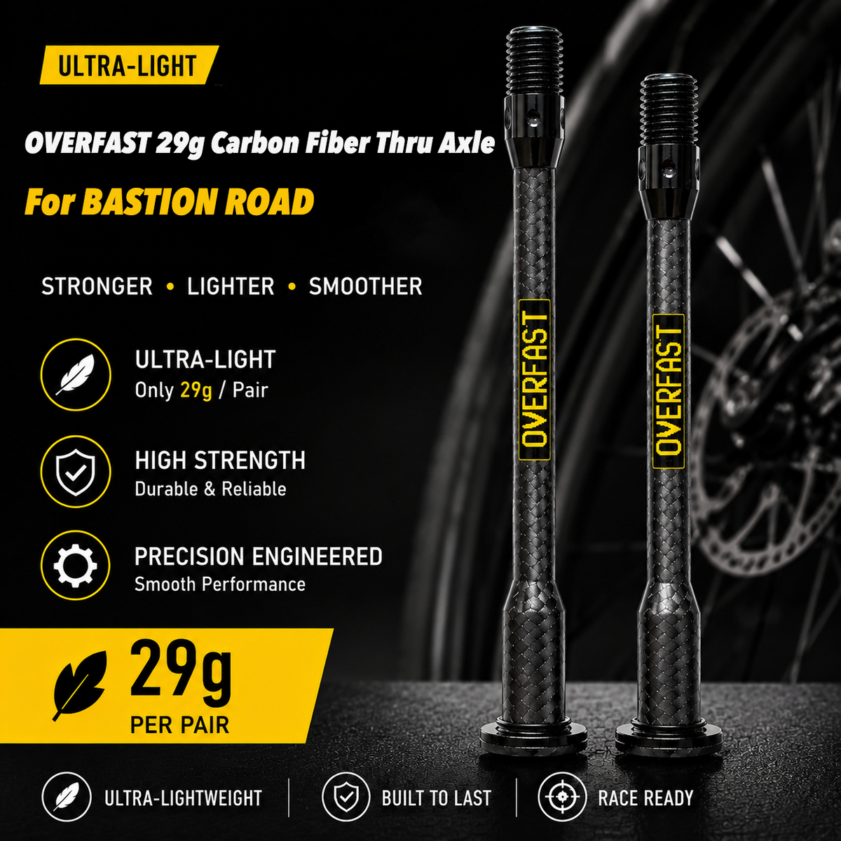 OVERFAST 29g Ultra-Light Carbon Fiber Thru Axle Set for BASTION ROAD