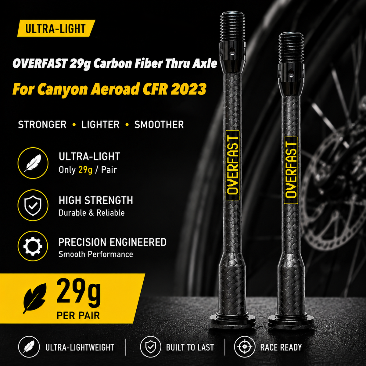 OVERFAST 29g Ultra-Light Carbon Fiber Thru Axle Set for Canyon Aeroad CFR 2023